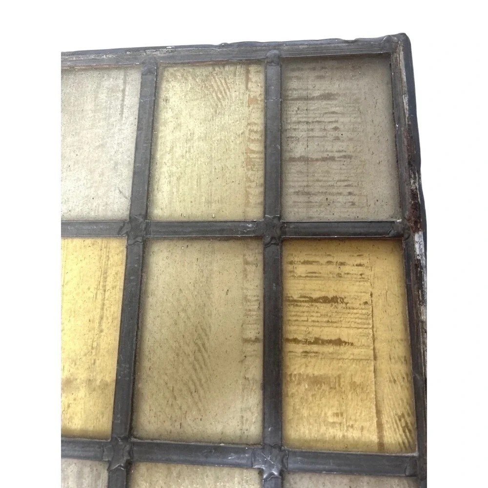 Antique Stained Glass Window Pane Panel 9 Section Primitive‎ Rustic Decor